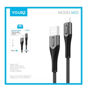 ΚΑΛΩΔΙΟ YOURZ Y-M25/2, USB to Lightebing, 5V/2,4A , 1000mm