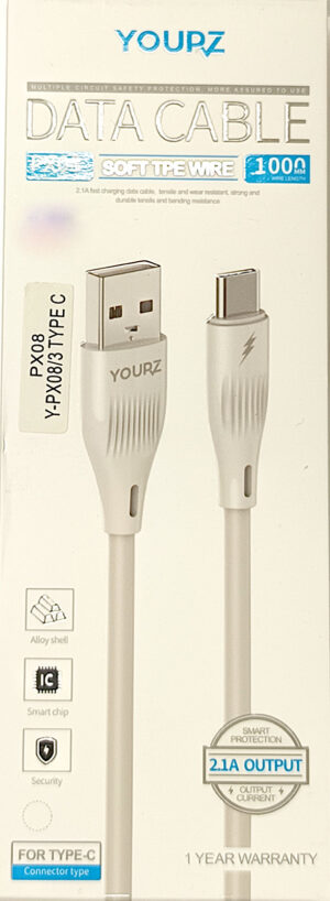 ΚΑΛΩΔΙΟ YOURZ Y-PX08/3, USB to Type-C, 2.1A , 1000mm