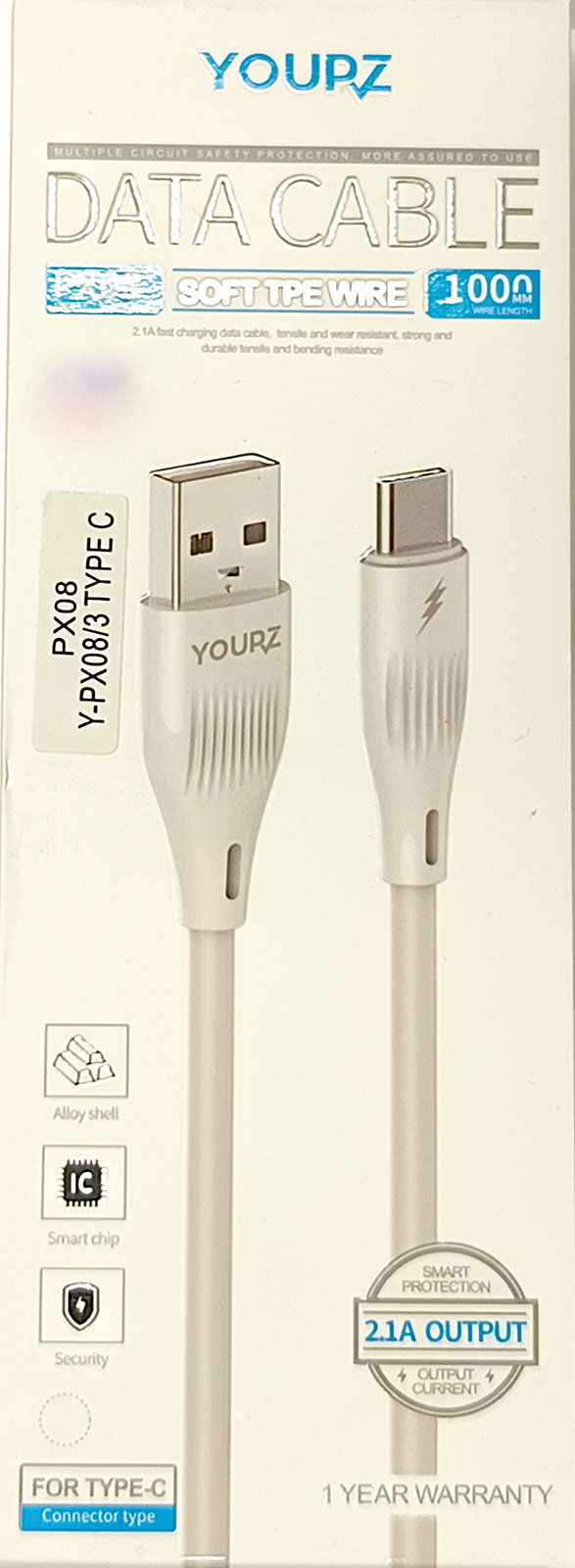 ΚΑΛΩΔΙΟ YOURZ Y-PX08/3, USB to Type-C, 2.1A , 1000mm